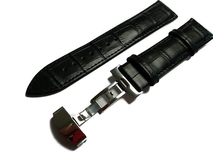 Ewatch Accessories Genuine Leather Watch Band Strap Fits 1853 Black Deployment Buckle-13 - 42