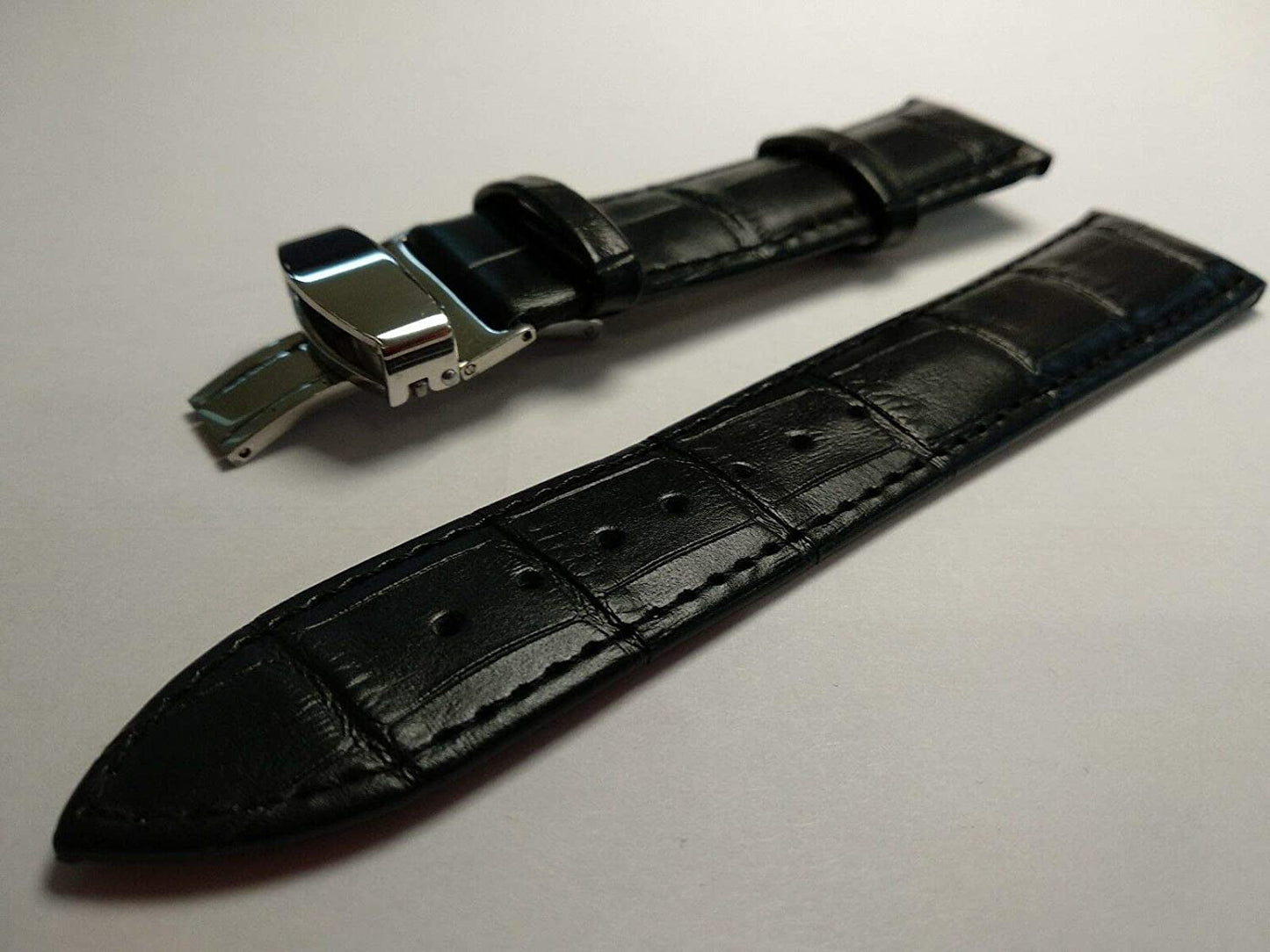 Ewatch Accessories Genuine Leather Watch Band Strap Fits 1853 Black Deployment Buckle-13 - 42