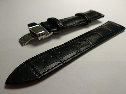 Ewatch Accessories Genuine Leather Watch Band Strap Fits 1853 Black Deployment Buckle-13 - 42